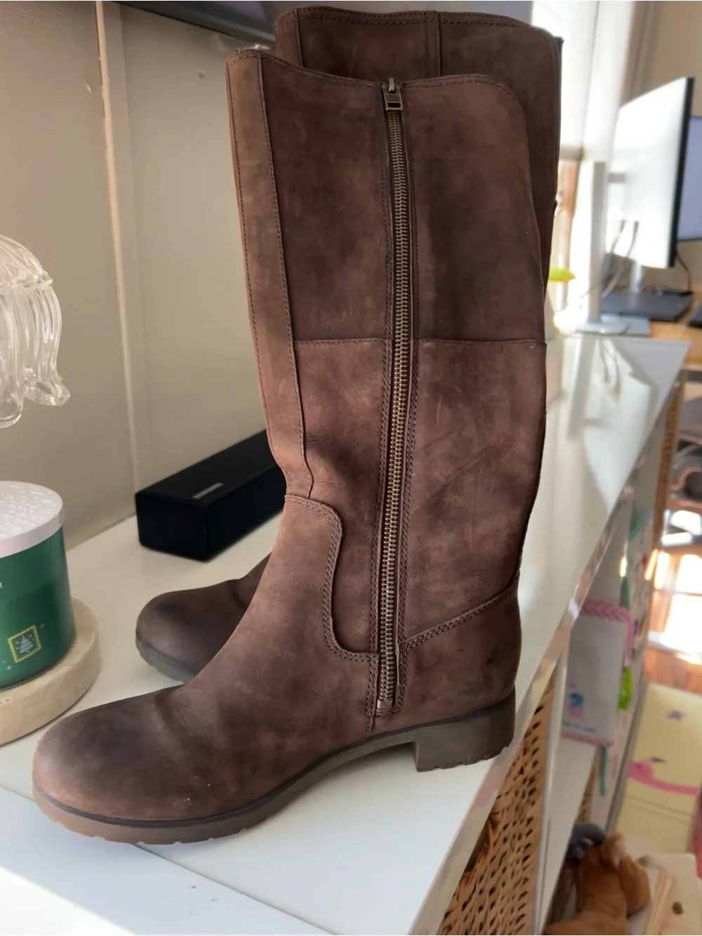 Timberland Dark Brown Suede Over-the-Knee Zip Boots
